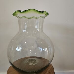 Green Rim Clear Glass Vase